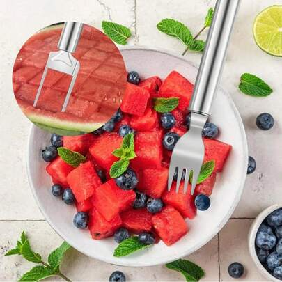 2-In-1 Watermelon Slicer & Fork – Stainless Steel Fruit Cutter Tool For Watermelon, Mango, Pitaya – Portable For Camping, Picnics, Home, Parties – Effortless Cubes & No Mess