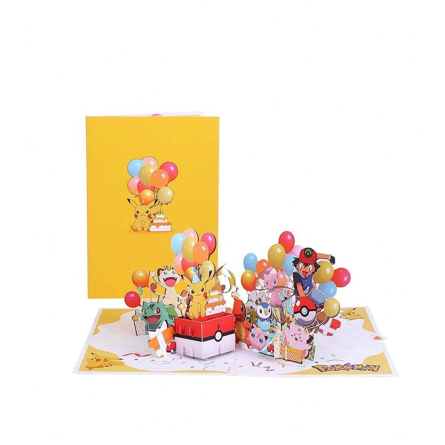 Miniso 1張3D立體彈出式賀卡,動漫主題生日卡附信封,卡通皮卡丘與噴火龍紙藝卡,兒童/粉絲禮物,派對裝飾 - G - 查看 1