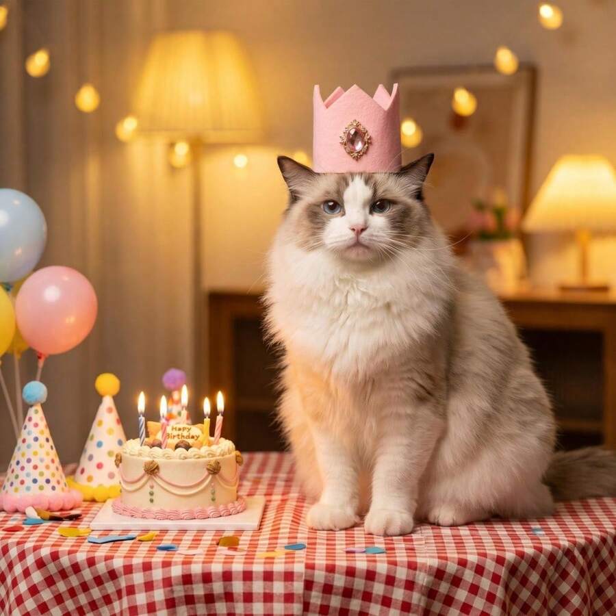 1顶可调节宠物皇冠帽，节日气氛浓厚，狗狗/猫咪生日帽 - 彩色 - 查看 1