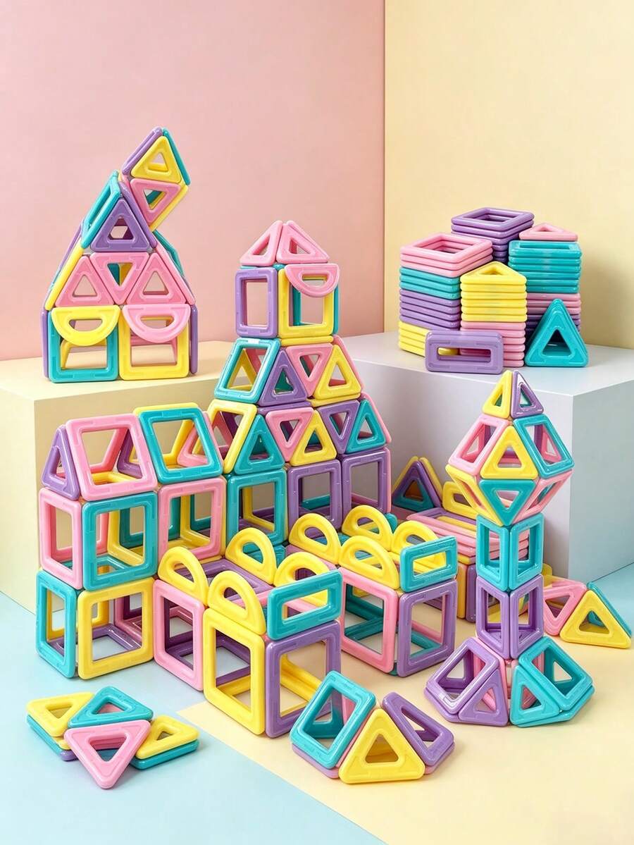 64/98/136PCS Medium-Sized Macaron Magnetic Building Blocks, STEM Construction Toy Set, Educational Magnet Toys For Learning, Enhance Creativity, Assorted Colors For Birthday/Christmas Gifts For Kids 3+ - Multicolor - View 1