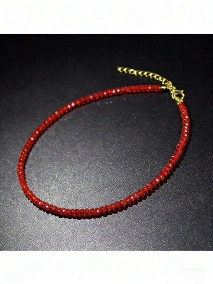 Dây chuyền pha lê đính hạt màu đỏ mới năm 2024, vòng cổ choker pha lê phong cách Bohemian tối giản dành cho nữ, kiểu dáng Châu Âu và Mỹ. - Đỏ - Xem 1