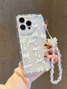 Ốp lưng trong suốt in hình nơ trắng Coquette cho iPhone, ốp lưng TPU mềm trong suốt chấm bi dễ thương kèm dây nơ ngọc trai, chống rơi vỡ và chống sốc cho iPhone 17 16 15 14 13 Pro Max - Nhiều màu - Xem 4
