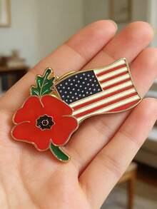 新款美国独立日主题胸针，星条旗和红色罂粟花图案，锌合金油滴工艺，经久耐用，不易褪色，男女皆宜的时尚配饰 - 彩色 - 查看 2