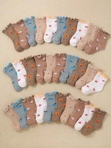 5/10 paires de chaussettes à volants de couleur aléatoire pour bébés filles, chaussettes imprimées de fleurs, cerises et kiwis, chaussettes essentielles d'été, cadeaux de fête pour bébés et enfants - Multicolore - Voir 3