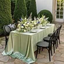 1pc Satin Tablecloth, Smooth And Lustrous Polyester Fabric, Suitable For Various Tables, Easy To Clean And Reusable, Ideal For Wedding Decoration, Outdoor Parties, Restaurants, And Family Gatherings (Sage Green) - Sage Green - View 30