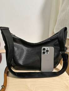 1 pièce Sac bandoulière style décontracté pour femme, sac à épaule minimaliste de couleur unie, en matériau PU, avec sangle réglable, convient pour un usage quotidien. Sac de style collégial pour étudiantes, adapté aux jeunes femmes - sorties, shopping, salle de classe, rendez-vous, cadeaux pour femmes, bureau, travail, voyage - Noir - Voir 7