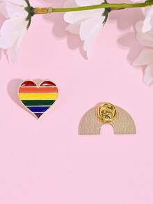 2pcs Fashionable Colorful Heart & Rainbow Bridge Brooch, Unique Luxury Contrast Color Arch Rabbit Pin For Women Lapel, Anti-Slip Suit Clip - Multicolor - View 5
