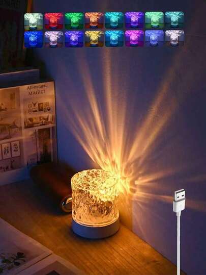 Đèn ngủ LED tạo hiệu ứng gợn sóng nước, đèn chiếu pha lê 16 màu, dùng nguồn USB, thích hợp cho phòng ngủ, ký túc xá, bàn làm việc, quà tặng sinh nhật và trang trí phòng đẹp mắt.