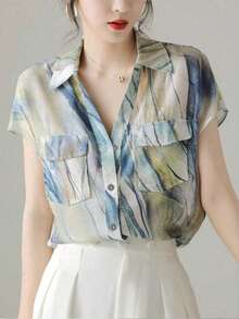 Plus Size Women's Shirt, Summer Casual Short Sleeve Flowing Shirt, Fashionable Printed Shirt, Women's Elegant Shirt, Versatile For Shopping And Travel Vacation - Mixed Color - View 7