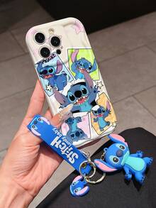 Disney Has Authorized, Phone Case - Chain Set, The Stitch Lilo & Stitch Phone Case Plus A Silicone 3D Or Fluffy Style Stitch Bracelet With Metallic Ring Removable Bracelet, Stitch And Angel Pattern, Compatible With Iphone 17/16/15/14/13/12/11/XS/XR/X Plus Pro Max, Wavy Design Phone Case For Girl, A Stylish Cartoon Summer Phone Case, The Perfect Gift Choice, Phone Protection, Durable Phone Cover, Great Gift For Friends And Family - 白色款式A - 查看 2