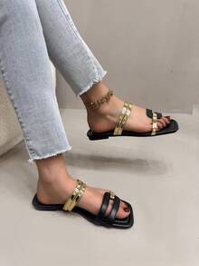 Women Flat Sandals - Gold - View 7