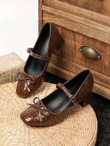 Giày cao gót nữ kiểu retro 4.5cm, mũi vuông, gót chunky, kiểu Mary Jane, chống trơn trượt, bền chắc và thoải mái, thích hợp đi làm. - màu nâu - Xem 2