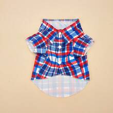 1pc Striped Plaid Print Pet Shirt Suit, Suitable For Cats And Dogs Indoor And Outdoor, Pet Spring/Summer Shirt T-Shirt, Cartoon Minimalist Casual Outfit, Lightweight Breathable All Season Fashion Elegant Cute Comfortable Dog Cat Apparel - Multicolor - View 2