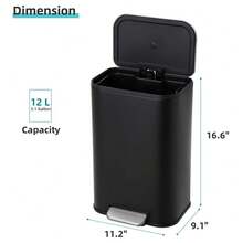 Papelera de cocina de acero inoxidable – Cubo con pedal de cierre suave, tapa y cubo interior extraíble – Contenedor de residuos rectangular para hogar, oficina, baño, sala de estar – 30L, blanco o marrón - Negro - Ver 8