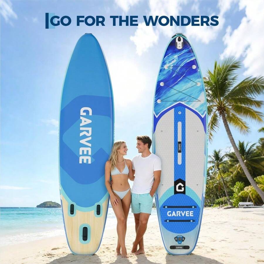 Tabla de paddle surf inflable ultraligera – Tabla de paddle surf vertical de PVC estable para todo uso con remo ajustable, bomba de mano, soporte universal para cámara, accesorios completos para adultos y jóvenes, color azul. - Mochila + remo + bomba (con logo) - Ver 1