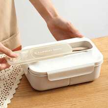 1 pieza Caja bento a prueba de fugas con utensilios, microondas, diseño de 3 compartimentos, fiambrera para exteriores, recipiente de comida dividido con tapa de cierre , adecuado para la escuela, el trabajo y las comidas al aire libre, esencial para volver a la escuela - Multicolor - Ver 5