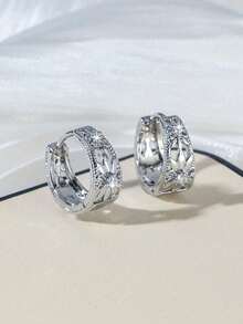 1 Pair Women's Vintage Carved Zirconia Hoop Earrings, Delicate & Unique, 3 Styles Available, Suitable For Daily, Commute, Dating, Elegant & Charming, Sparkling Zirconia Won't Fade, Ideal Gift For Mom, Girlfriend - Silver - View 11