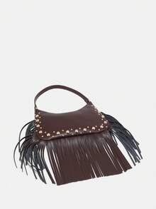 Novachic Rivet Decor 音乐节女士单肩包，流浪包，时尚，个性化，简约，百搭，街头风，甜美酷女孩，酷女孩，Y2K，复古，怀旧，流苏，西部，波西米亚，青少年，女士波西米亚风套装 - 咖啡 - 查看 4