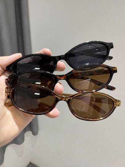 3pcs Oval Retro Plastic Fashion Glasses For Women, Multi-Color Options, Portable & Versatile, Minimalist Style, Suitable For Travel, Beach, Bar, Outdoor And Other Occasions, An Ideal Fashion Accessory