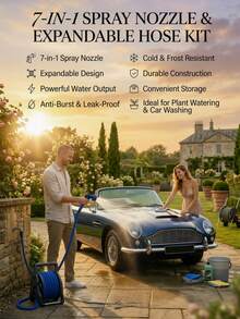 Ống dẫn nước đa năng bằng cao su latex, màu xanh dương/xanh lá cây, dạng đặc, dài 30 mét, áp suất cao, tự co rút, kèm súng phun nước tưới vườn, thích hợp cho rửa xe và làm vườn, dạng cuộn có thể thu gọn, dụng cụ tưới tiêu. - 100 feet vòi + 1 vòi phun - Xem 1