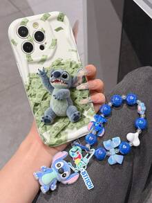 Disney Has Authorized, Phone Case - Chain Set, The Stitch Lilo & Stitch Phone Case Plus A Silicone 3D Or Fluffy Style Stitch Bracelet With Metallic Ring Removable Bracelet, Stitch And Angel Pattern, Compatible With Iphone 17/16/15/14/13/12/11/XS/XR/X Plus Pro Max, Wavy Design Phone Case For Girl, A Stylish Cartoon Summer Phone Case, The Perfect Gift Choice, Phone Protection, Durable Phone Cover, Great Gift For Friends And Family - Kiểu trắng B - Xem 3