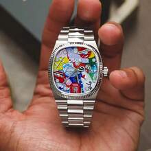 CILOA 1 pieza Reloj de cuarzo premium resistente al agua con esfera grande estilo de dibujos animados y cómics de alto valor para uso diario para hombres - Plateado - Ver 6