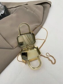 1个新款迷你金属小包，电镀银色零钱包，闪亮前卫金属不对称水钻手提包，钻石闪耀链条斜挎包，不对称手提包，配件收纳袋，优雅零钱包，耳机盒，婚礼配饰 - 香檳色 - 查看 9