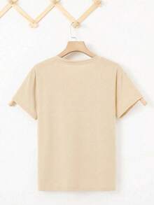 Women's T-Shirt Style With Gradient Heart Print - 杏 - 查看 2