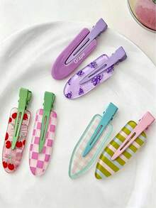 6 件套可爱水果设计无缝发夹、刘海夹、化妆夹、刘海夹、发饰 - 彩色 - 查看 13