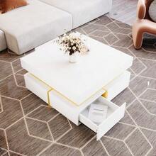Coffee Table, High-Gloss Living Room Table, Side Table With Drawers And Gold Accents - 白色 - 查看 3