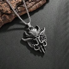 1pc Stainless Steel Octopus Pendant Necklace, Minimalist Pearl Chain Jewelry For Men - Black - View 3