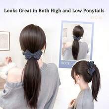 Synthetic Bow Banana Clip Long Straight Ponytail One-Piece Natural Fluffy Ponytail Wig - 彩色 - 查看 6