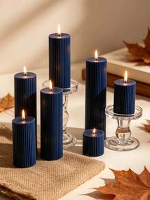 1 pieza Vela aromática azul profundo vintage, vela de pilar a rayas, diámetro de 1.97", múltiples tamaños disponibles - Adecuada para meditación e iluminación, aromaterapia, yoga, decoración del hogar, decoración de la sala de estar, decoración de lujo, artículos esenciales para el hogar, decoración festiva, regalo de cumpleaños - Azul oscuro - Ver 6