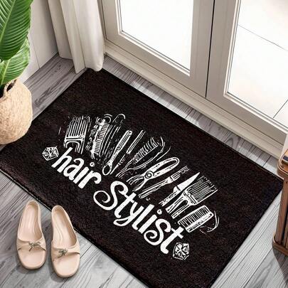 1pc Letter Pattern Printed Faux Wool TPR Bottom Doormat, Bathroom Mat, Kitchen Mat, Laundry Room Mat, Holiday Decor, Home Decor, Party Decor, Wedding Decor, Dining Decor