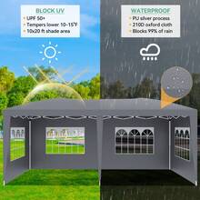 Pabellón Plegable Reforzado 10x20 – Carpa Exterior Impermeable con 6 Paredes Laterales Removibles, 3 Alturas Ajustables, Montaje Fácil, Incluye 18 Estacas y 6 Cuerdas, Ideal para Eventos, Color Blanco - Gris - Ver 2