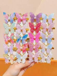 5/10/20 Stück bunte Farbverlauf Kunstglitzer Schmetterlinge zufällige Farben, süße, elegante 3D Haarspangen, Pony-Clips, Haarzubehör, Festival, Party - Verschiedenfarbig - Übersicht 6