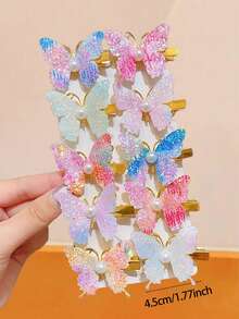 5/10/20 Stück bunte Farbverlauf Kunstglitzer Schmetterlinge zufällige Farben, süße, elegante 3D Haarspangen, Pony-Clips, Haarzubehör, Festival, Party - Verschiedenfarbig - Übersicht 3