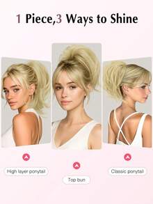 Extensión de cabello para cola de caballo con clip de garra - Moño desordenado sintético con clip de metal flexible, crea peinados DIY, muestra fácilmente la moda femenina - Multicolor - Ver 3