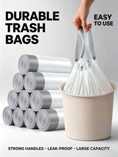 Drawstring Trash Bags, Thick & Large, No Tearing, For Kitchen, Bathroom