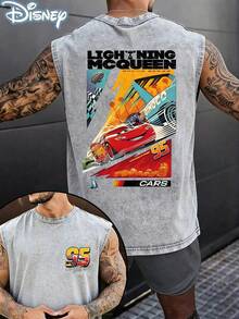 Disney Official Licensed Cars Lightning McQueen Racing Series Vintage Washed 230g Oversized Tank Top Unisex - Xám - Xem 1
