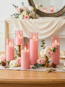 5pcs Flameless Candle Lights Set, With Timer Remote Control, Battery Operated Pink Cup Candles, Suitable For Christmas, Valentine's Day, Mother's Day, Birthday, Gift, Proposal, Wedding, Party, Festival - Pink - View 5