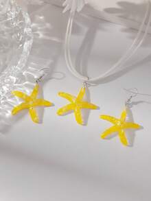 1 Set Of 3pcs Minimalist Fashion Five-Pointed Star Pendant Necklace, Exaggerated Starfish Earrings, Personalized Jewelry Set For Women - Yellow - View 2