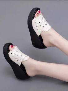 Women's Wedge Sandals Summer Outdoor New Style Platform Thick Sole Peep Toe Waterproof Soft Bottom Shoes - White Embroidery - View 2