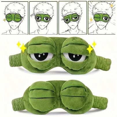 Máscara de ojos suave con diseño de rana, proporciona una protección cómoda para los ojos, adecuada para dormir y apagones, se ajusta a tonos de piel neutros, un accesorio para dormir, material sin lanolina, regalo perfecto para Navidad y Halloween