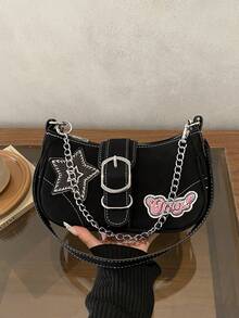 Fashion Star Underarm Bag, New Women's Chain Strap Sweet & Spicy Chic Shoulder Bag - Black - View 9