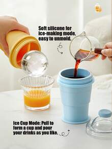 1/2pcs Foldable Silicone Ice Ball Maker Cup, Reusable Portable Ice Ball Mold With Straw And Leak-Proof Lid, Suitable For Coffee, Iced Cocktails, Office And Outdoor Use - Multicolor - View 10