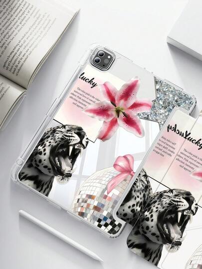 这款精致可爱的卡通动漫豹纹、蝴蝶结、海星和字母双面彩色亚克力透明水晶后盖，防震耐用，适用于第7代、第8代（10.2英寸）和第10代。它内置笔槽，支持睡眠/唤醒功能，并有多种折叠支架模式，是理想的节日礼物。