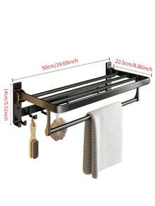 1 Giá Treo Khăn Tắm Gấp Gọn Gắn Tường 2 Tầng, Thanh Treo Khăn Tắm 2 Tầng kèm Thanh Treo Khăn và Móc Di Động, Giá Treo Khăn Tắm Bằng Nhôm Mờ Cao Cấp - Tro súng - Xem 7
