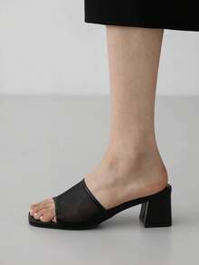 2026 Summer New French Minimalist Mesh Open Toe Sandals, One-Strap Chunky Heel Slip-On Sandals - Black - View 2