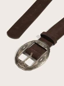 1pc Vintage Gold Square Buckle Rivet Belt For Women, Suitable For Dresses And Coats - Coffee - View 4